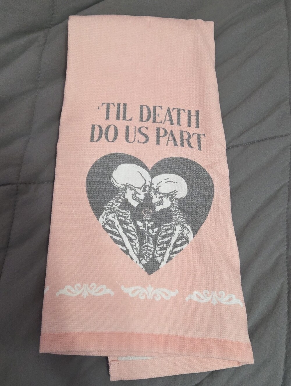 1 Pink 'Til Death Do Us Part Decorative Kitchen Towel